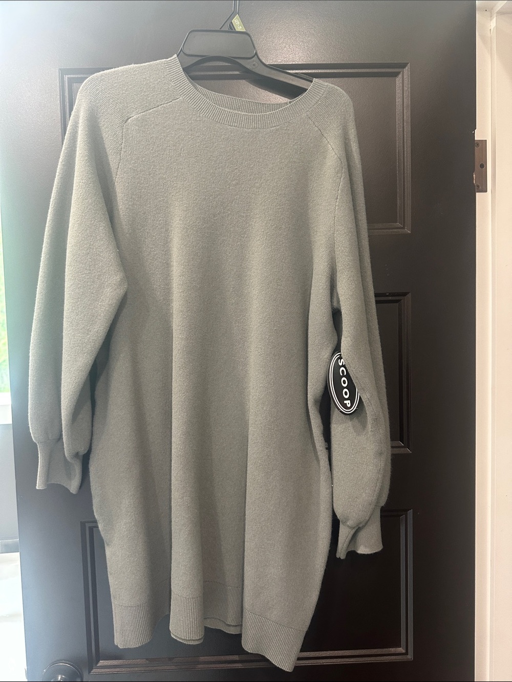 Scoop Long-Sleeve Crewneck Sweater Dress in Sage